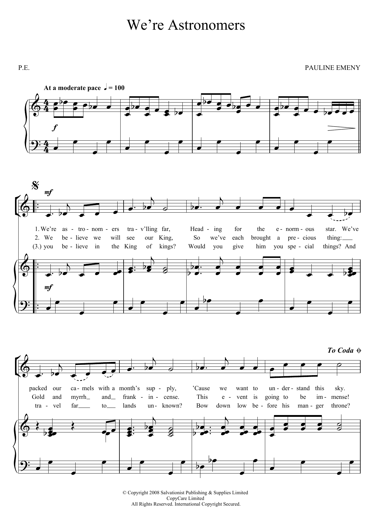 The Salvation Army We're Astronomers sheet music notes and chords arranged for Unison Choir