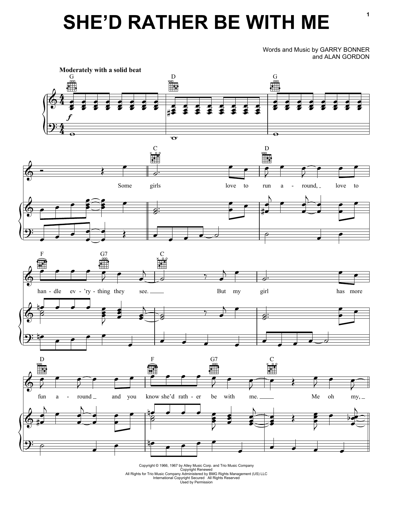 The Turtles She'd Rather Be With Me sheet music notes and chords arranged for Piano, Vocal & Guitar Chords (Right-Hand Melody)