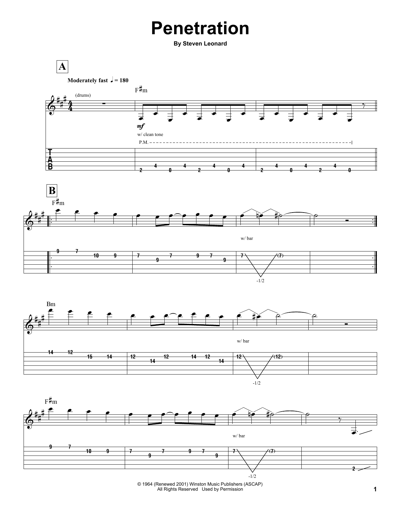 The Ventures Penetration sheet music notes and chords arranged for Guitar Tab (Single Guitar)