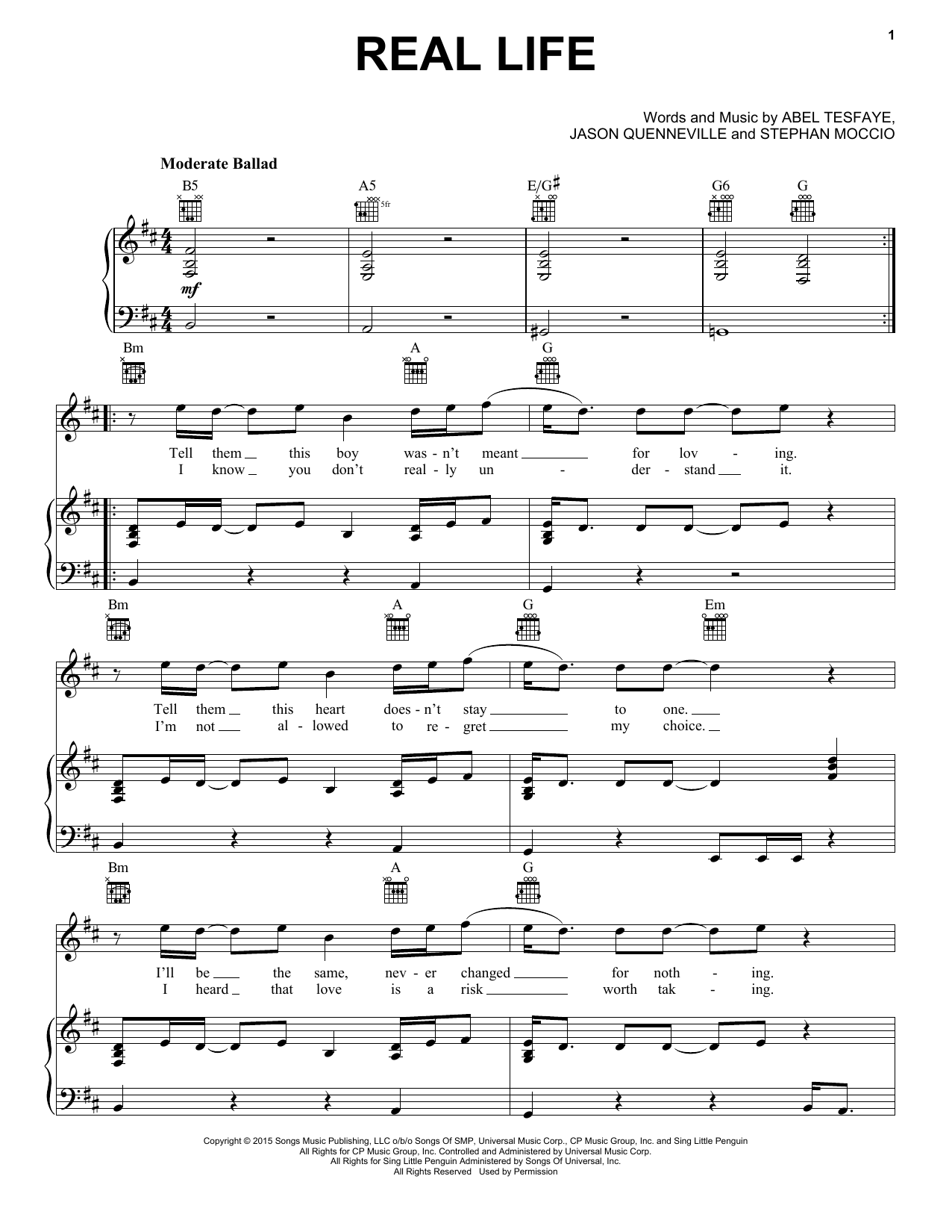 The Weeknd Real Life sheet music notes and chords arranged for Piano, Vocal & Guitar Chords (Right-Hand Melody)