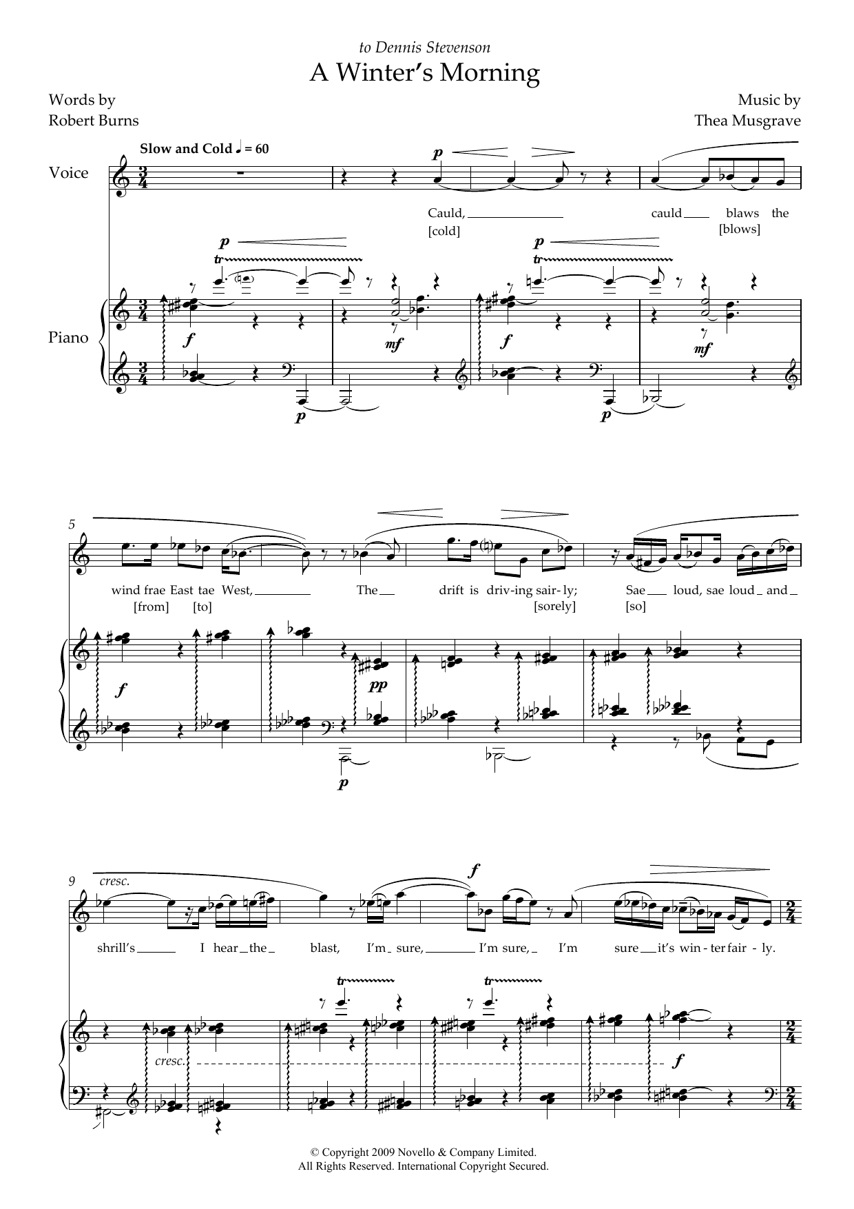 Thea Musgrave A Winter's Morning (for soprano and piano) sheet music notes and chords arranged for Piano & Vocal