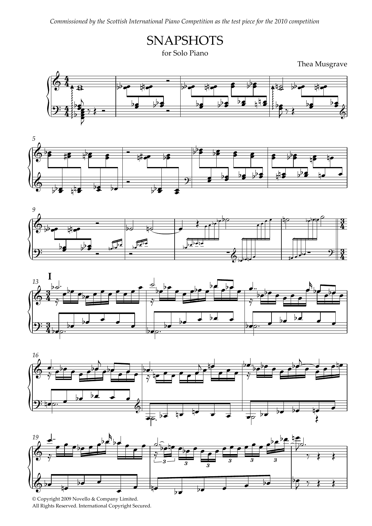 Thea Musgrave Snapshots sheet music notes and chords arranged for Piano Solo