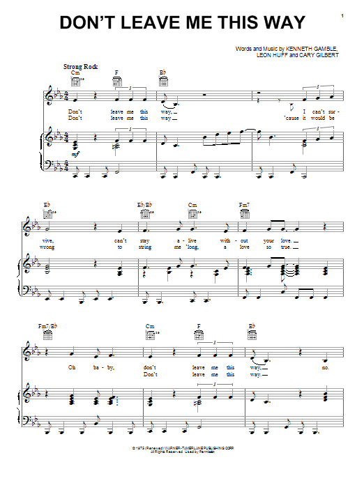 Thelma Houston Don't Leave Me This Way sheet music notes and chords arranged for Piano, Vocal & Guitar Chords (Right-Hand Melody)