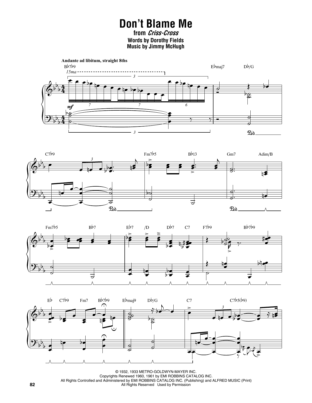 Thelonious Monk Don't Blame Me sheet music notes and chords arranged for Piano Transcription