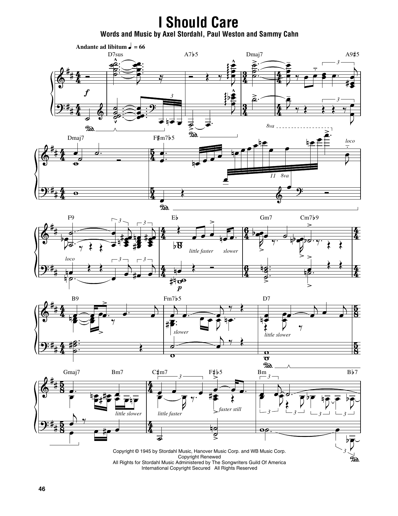 Thelonious Monk I Should Care sheet music notes and chords arranged for Piano Transcription