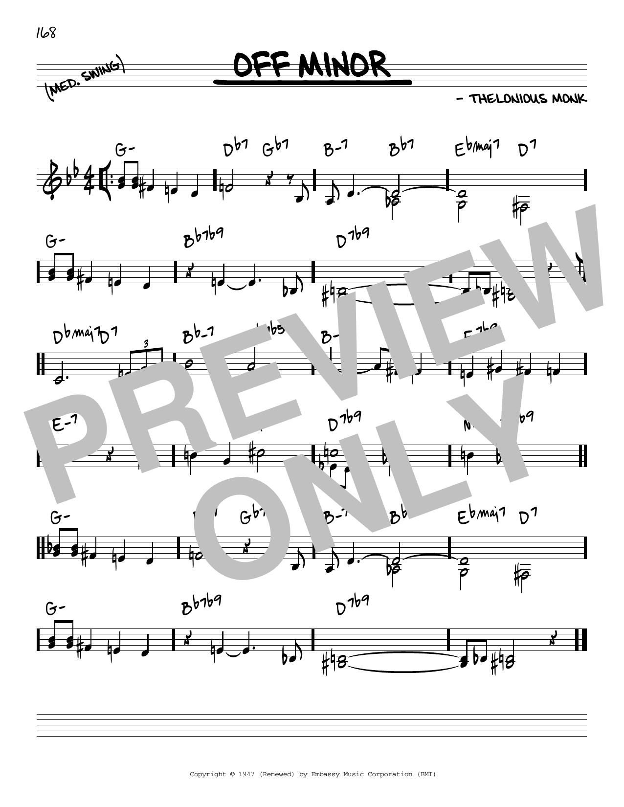 Thelonious Monk Off Minor sheet music notes and chords arranged for Piano Solo