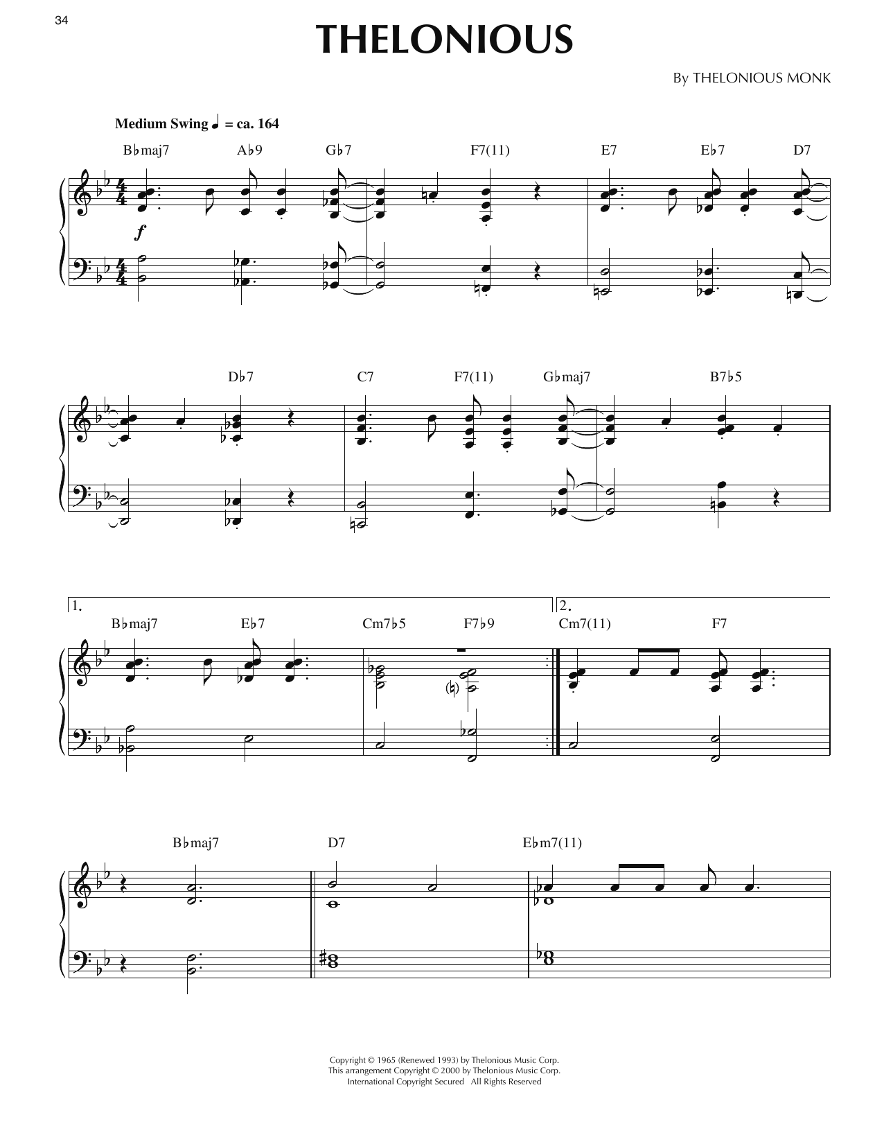 Thelonious Monk Thelonious (arr. Ronnie Mathews) sheet music notes and chords arranged for Piano Solo