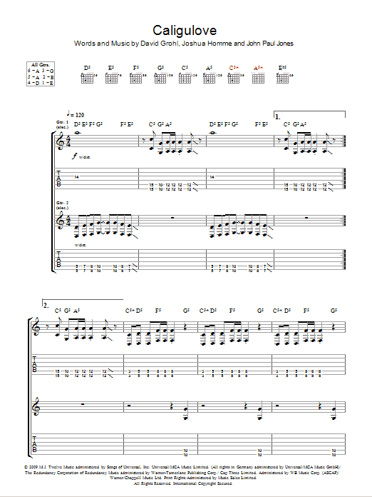 Them Crooked Vultures Caligulove sheet music notes and chords arranged for Guitar Tab
