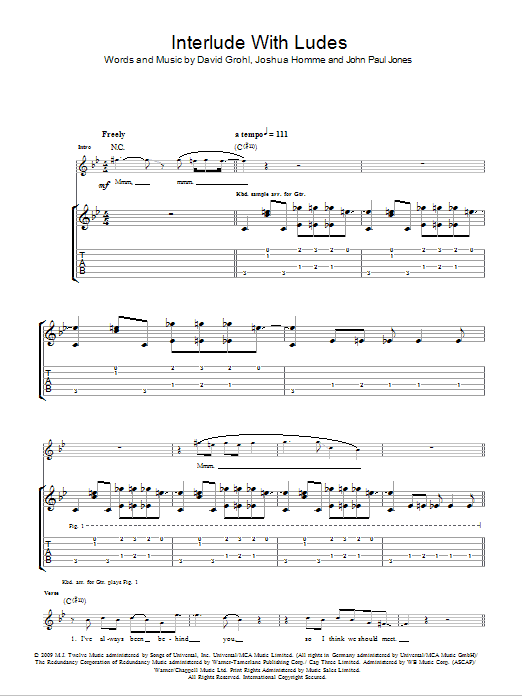 Them Crooked Vultures Interlude With Ludes sheet music notes and chords arranged for Guitar Tab