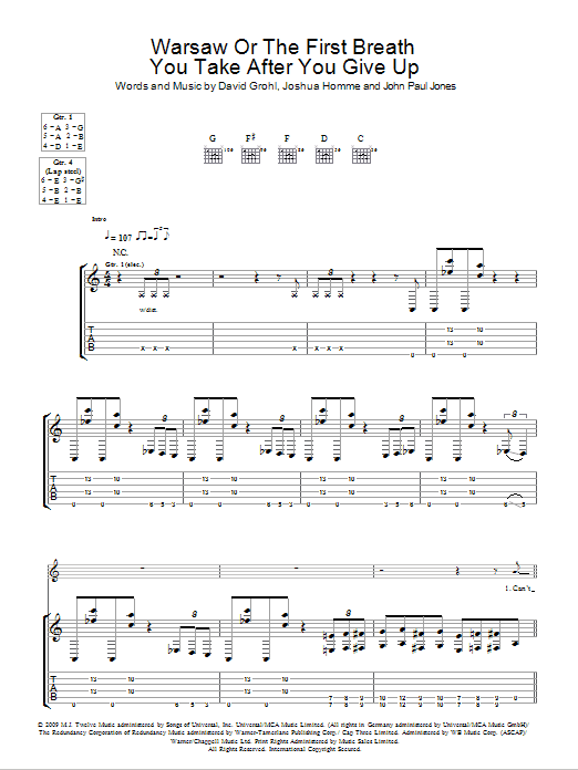 Them Crooked Vultures Warsaw Or The First Breath You Take After You Give Up sheet music notes and chords arranged for Guitar Tab