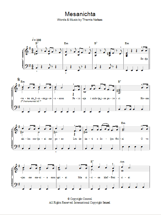 Themis Naltsas Mesanichta sheet music notes and chords arranged for Easy Piano