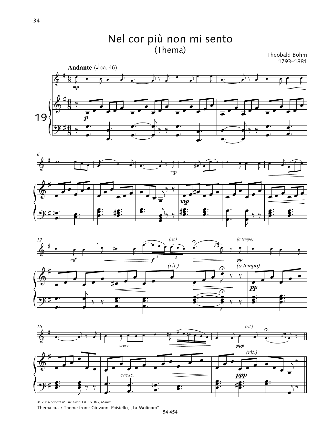 Theobald Böhm Nel Cor Più Non Mi Sento sheet music notes and chords arranged for Woodwind Solo