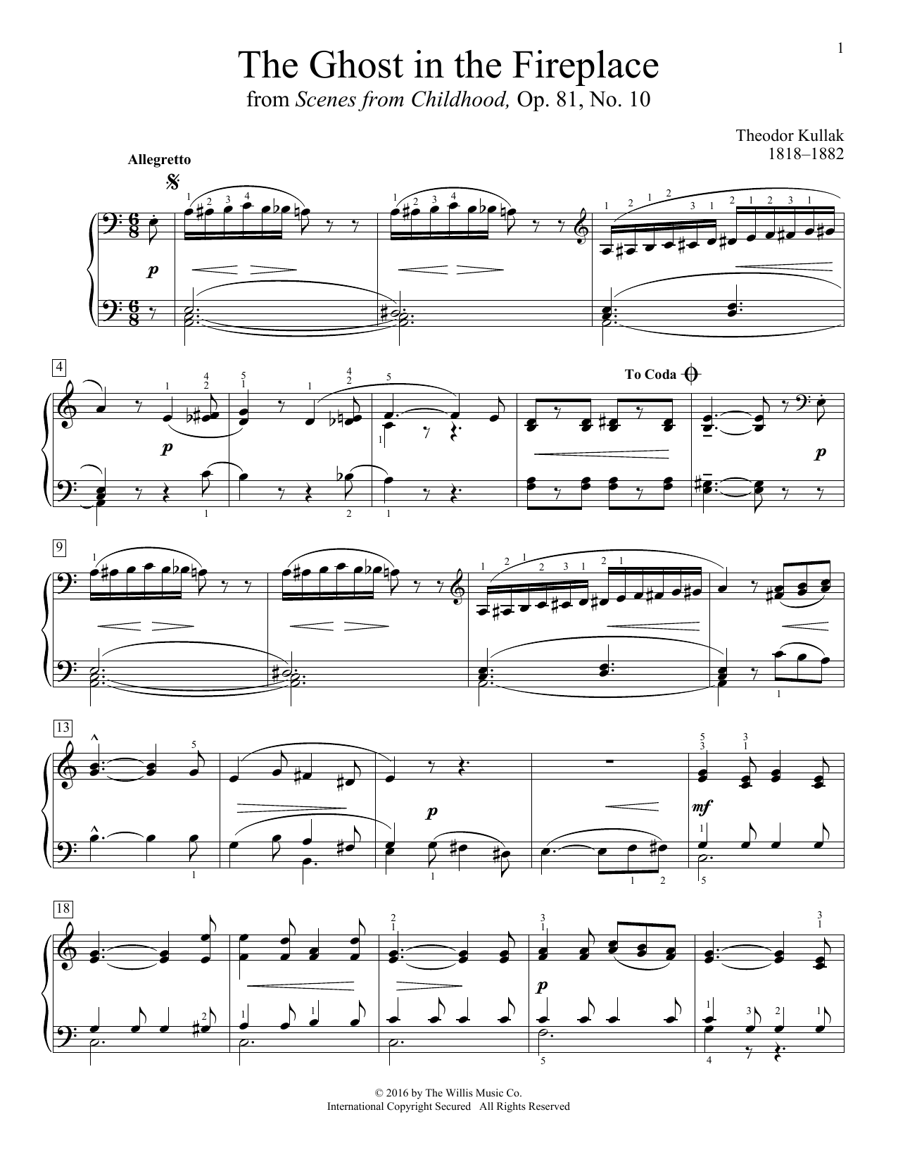 Theodor Kullak The Ghost In The Fireplace sheet music notes and chords arranged for Educational Piano