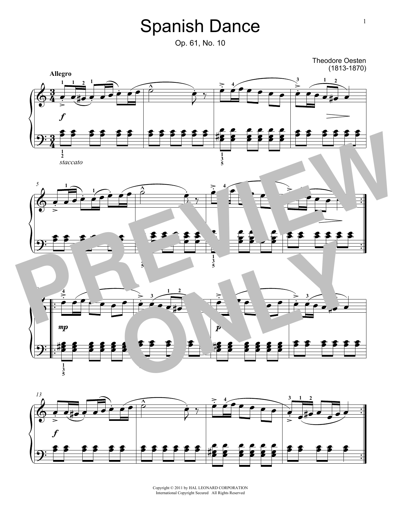 Theodor Oesten Spanish Dance sheet music notes and chords arranged for Educational Piano