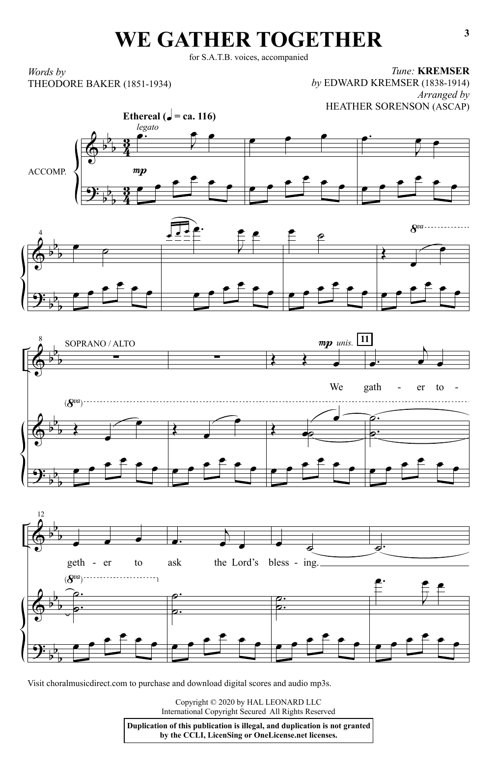 Theodore Baker We Gather Together (arr. Heather Sorenson) sheet music notes and chords arranged for SATB Choir