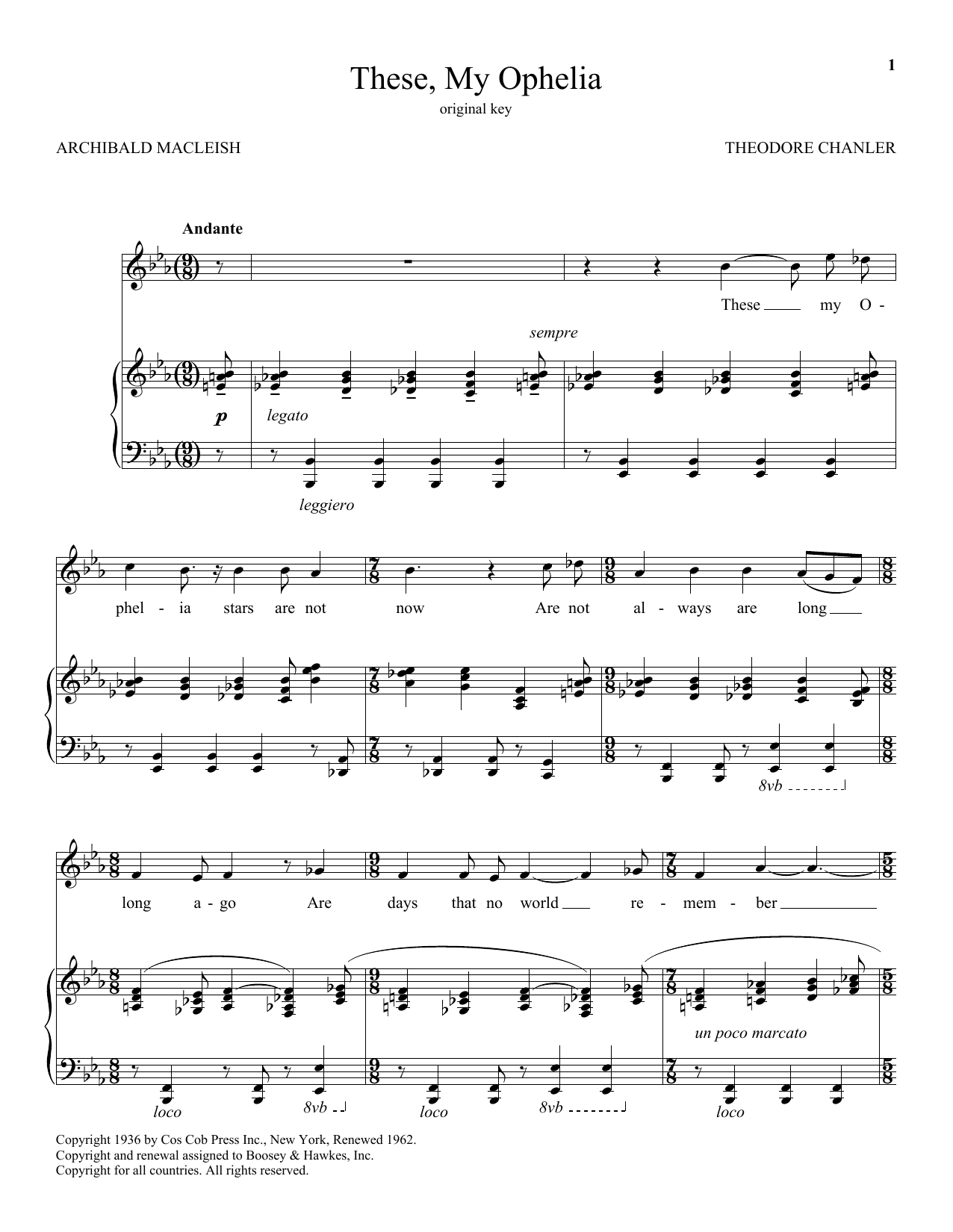 Theodore Chanler These, My Ophelia sheet music notes and chords arranged for Piano & Vocal
