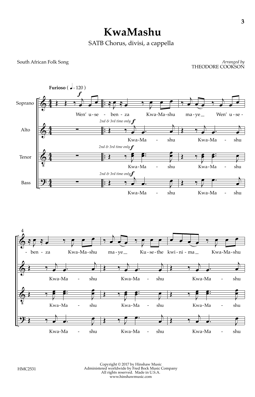 Theodore Cookson KwaMashu sheet music notes and chords arranged for SATB Choir