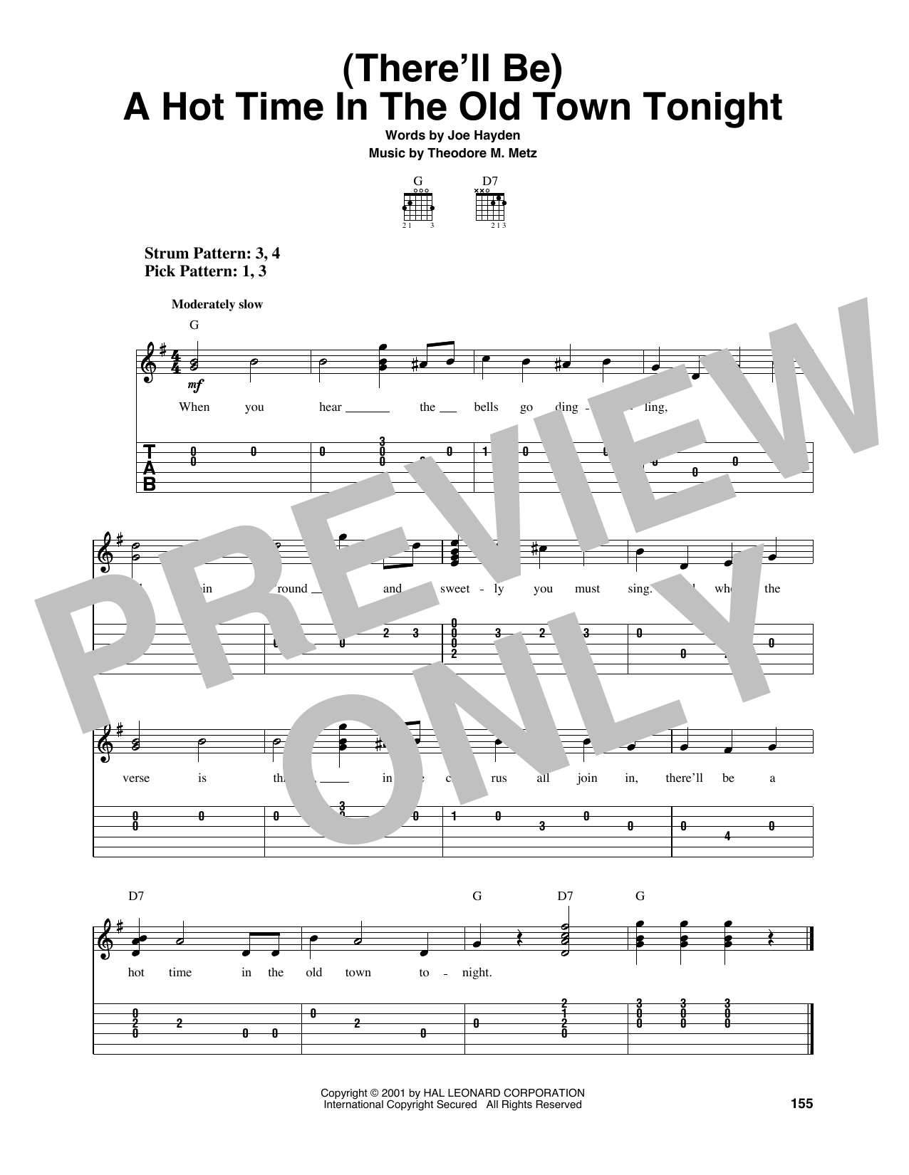 Theodore M. Metz (There'll Be) A Hot Time In The Old Town Tonight sheet music notes and chords arranged for Easy Guitar Tab