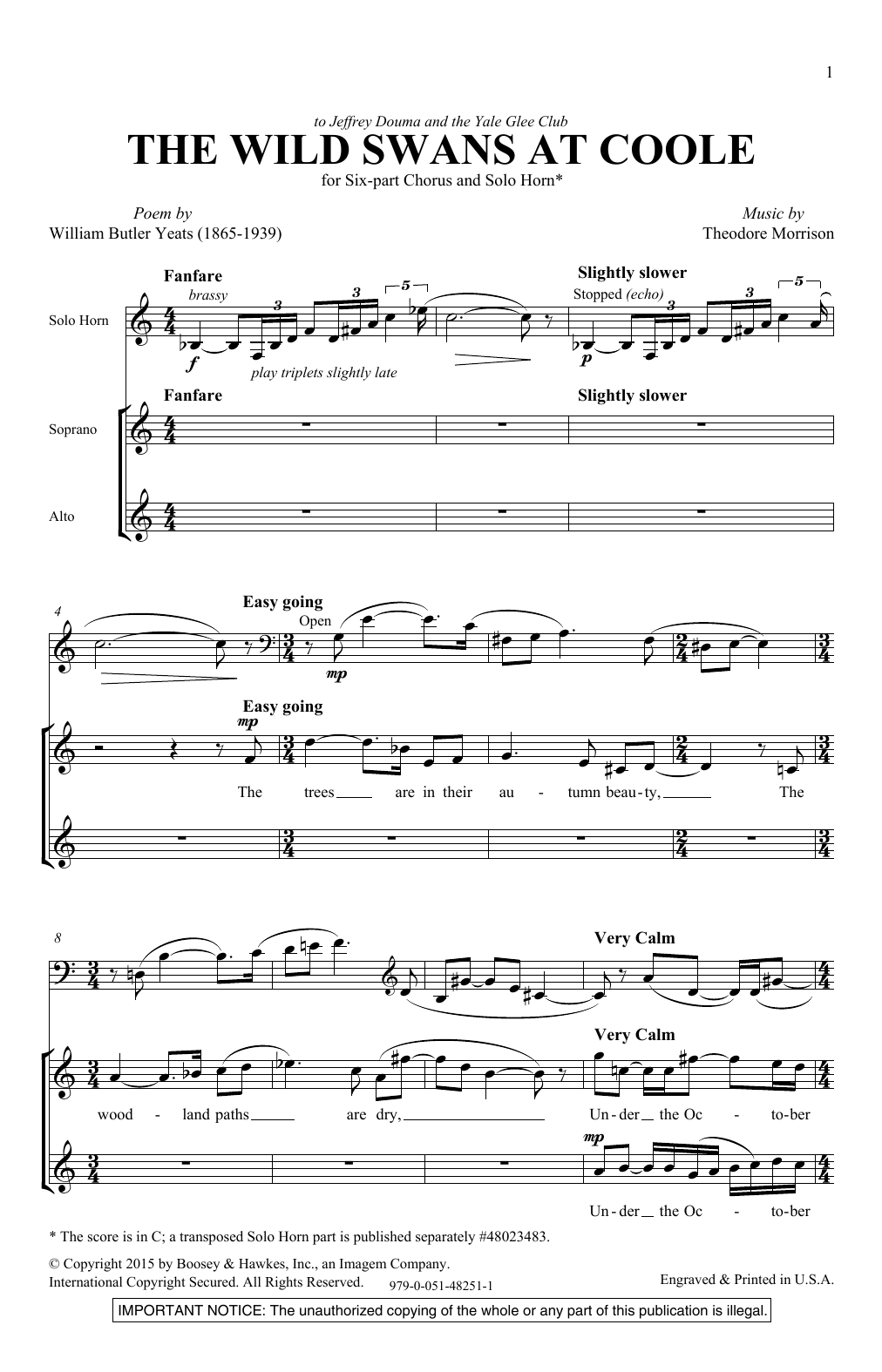 Theodore Morrison The Wild Swans At Coole sheet music notes and chords arranged for SATB Choir
