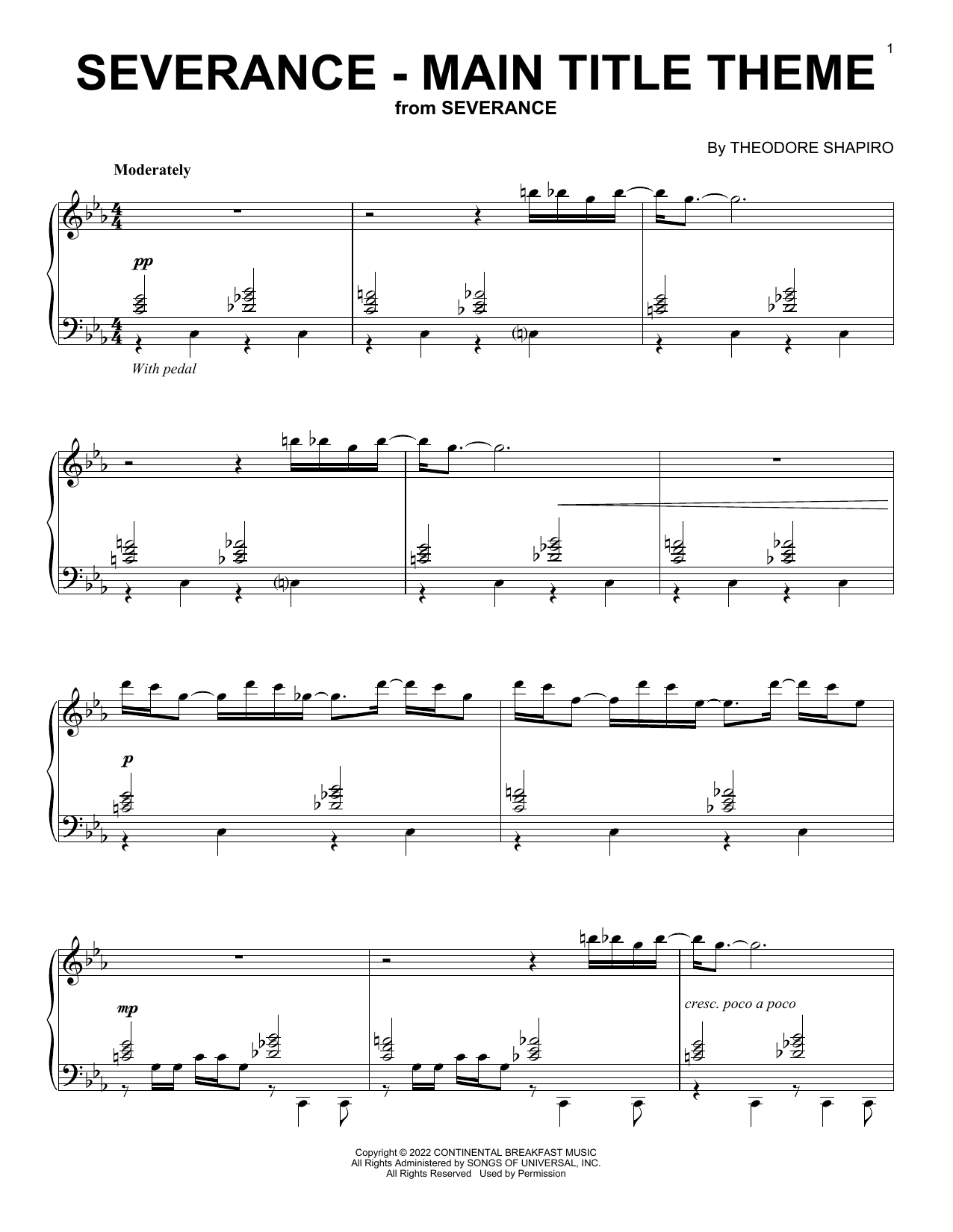 Theodore Shapiro Severance - Main Title Theme sheet music notes and chords arranged for Piano Solo