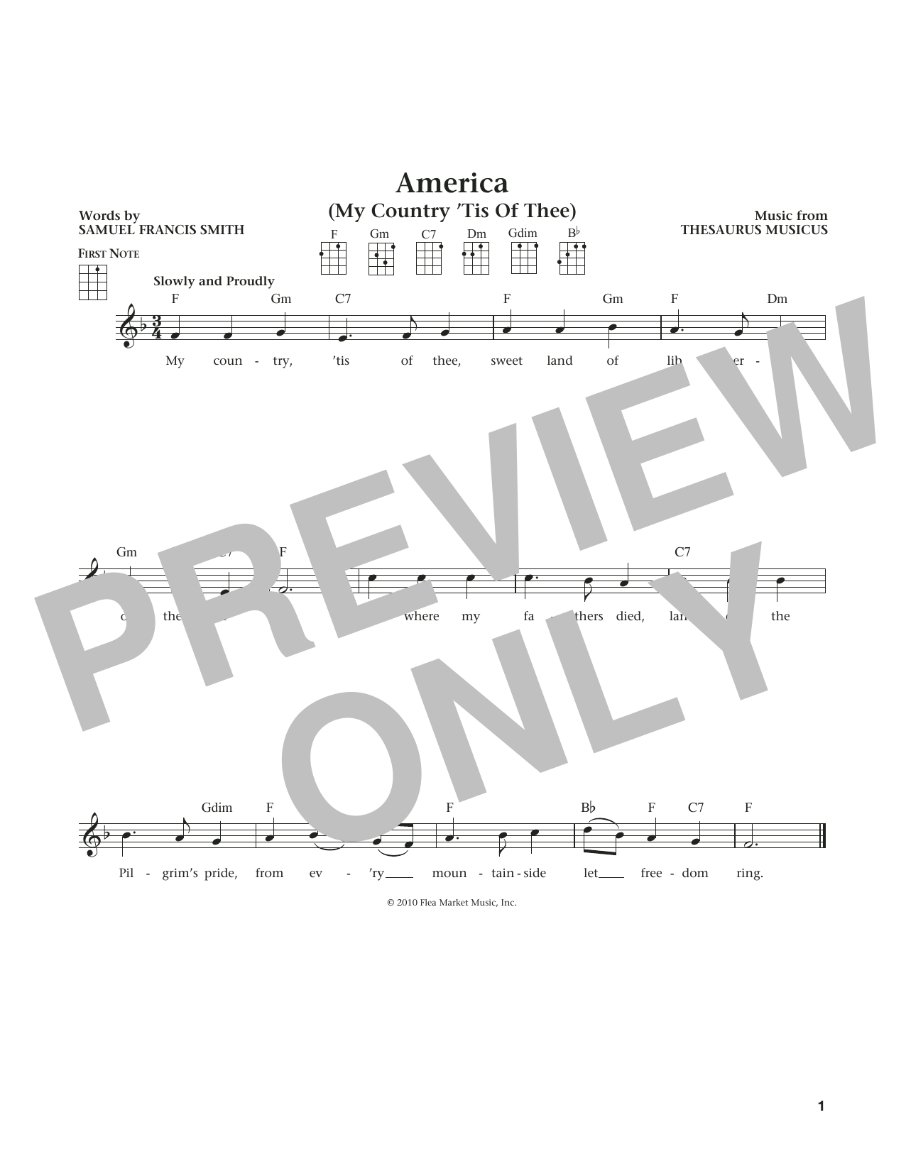 Thesaurus Musicus My Country, 'Tis Of Thee (America) (from The Daily Ukulele) (arr. Liz and Jim Beloff) sheet music notes and chords arranged for Ukulele