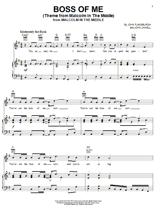 They Might Be Giants Boss Of Me (Theme From Malcolm In The Middle) sheet music notes and chords arranged for Lead Sheet / Fake Book