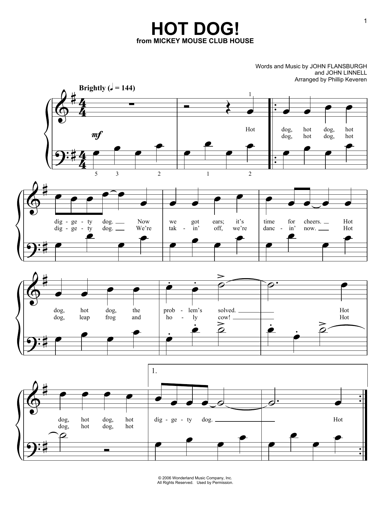 They Might Be Giants Hot Dog! (arr. Phillip Keveren) sheet music notes and chords arranged for Big Note Piano