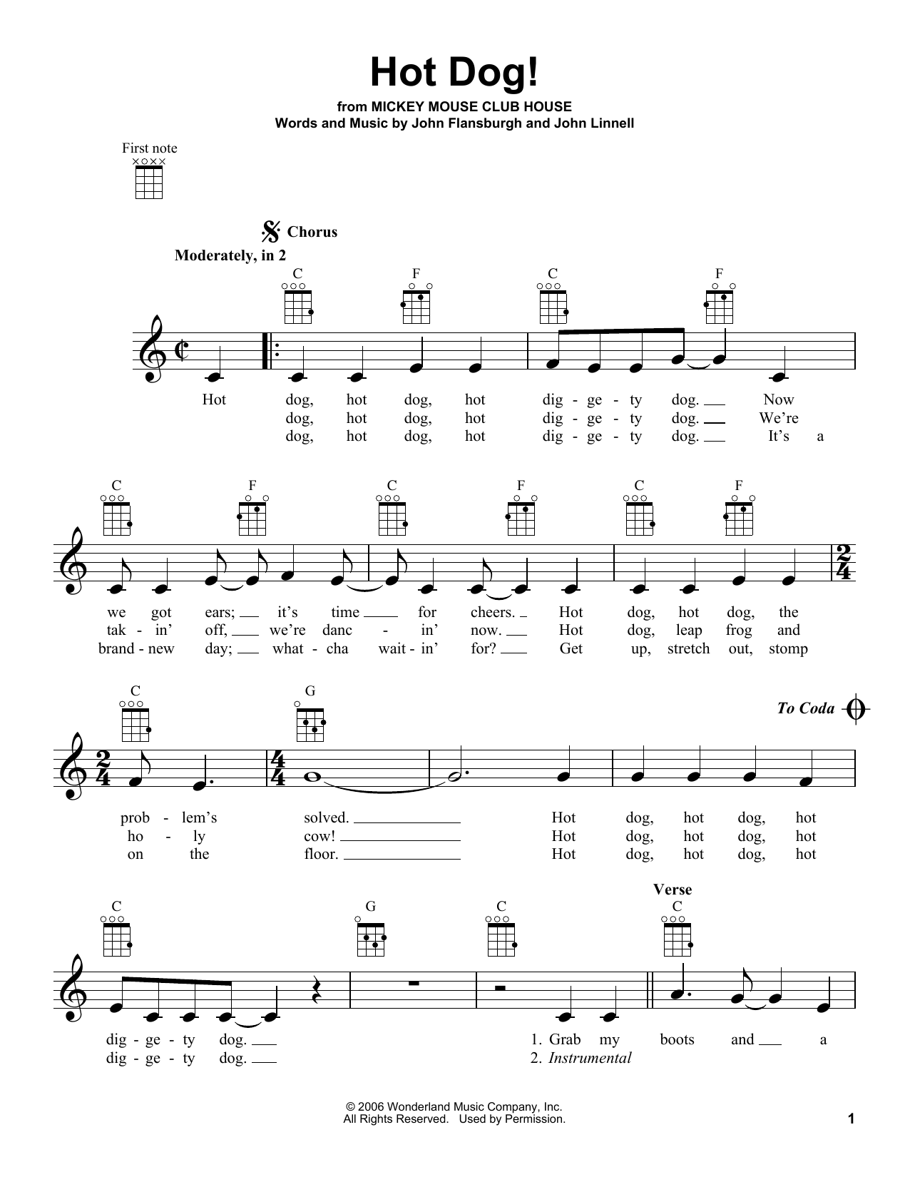 They Might Be Giants Hot Dog! sheet music notes and chords arranged for Ukulele