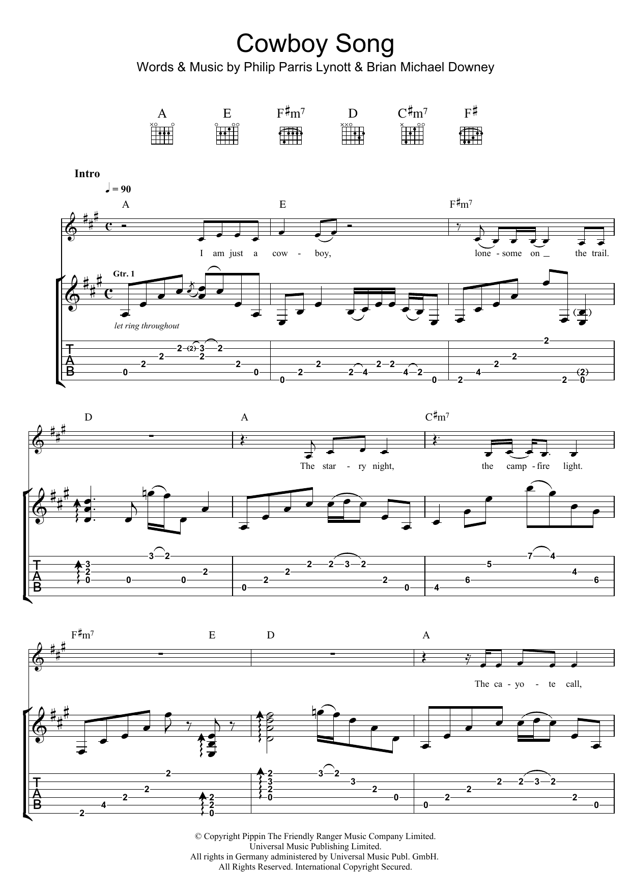 Thin Lizzy Cowboy Song sheet music notes and chords arranged for Guitar Tab