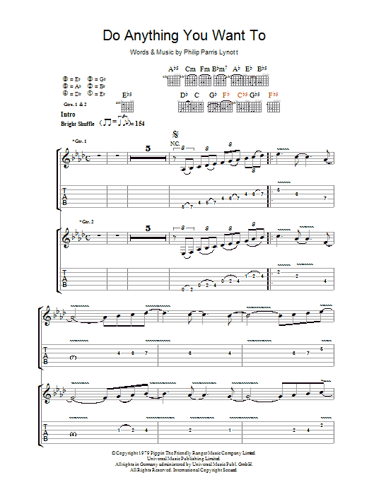 Thin Lizzy Do Anything You Want To sheet music notes and chords arranged for Guitar Tab