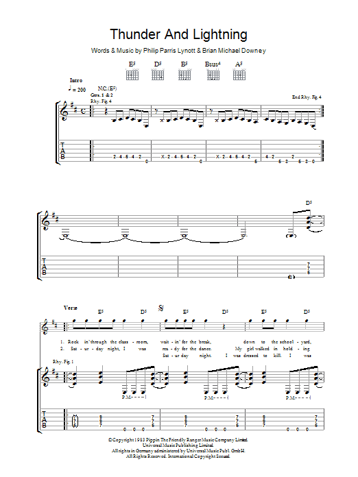 Thin Lizzy Thunder And Lightning sheet music notes and chords arranged for Guitar Tab