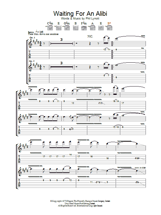 Thin Lizzy Waiting For An Alibi sheet music notes and chords arranged for Guitar Chords/Lyrics