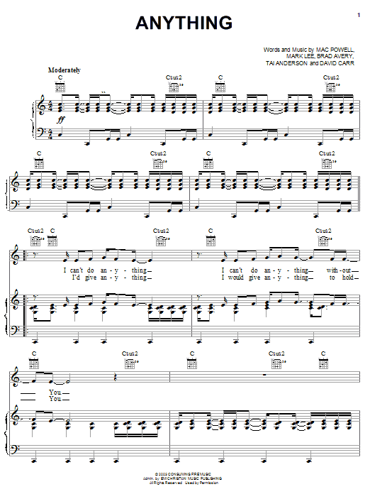 Third Day Anything sheet music notes and chords arranged for Piano, Vocal & Guitar Chords (Right-Hand Melody)