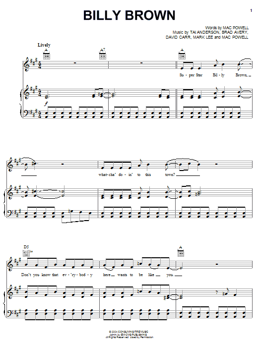Third Day Billy Brown sheet music notes and chords arranged for Piano, Vocal & Guitar Chords (Right-Hand Melody)