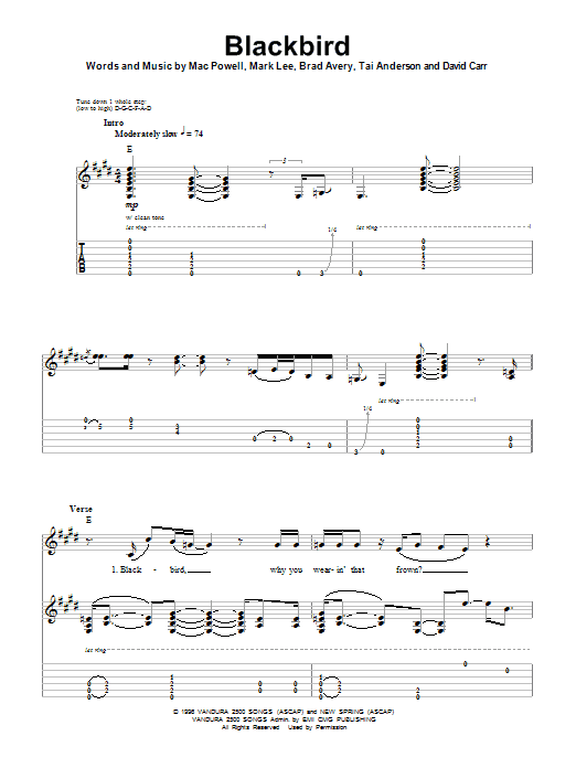 Third Day Blackbird sheet music notes and chords arranged for Guitar Tab (Single Guitar)