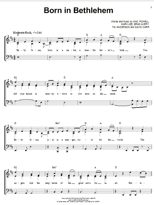 Third Day Born In Bethlehem sheet music notes and chords arranged for Piano, Vocal & Guitar Chords (Right-Hand Melody)