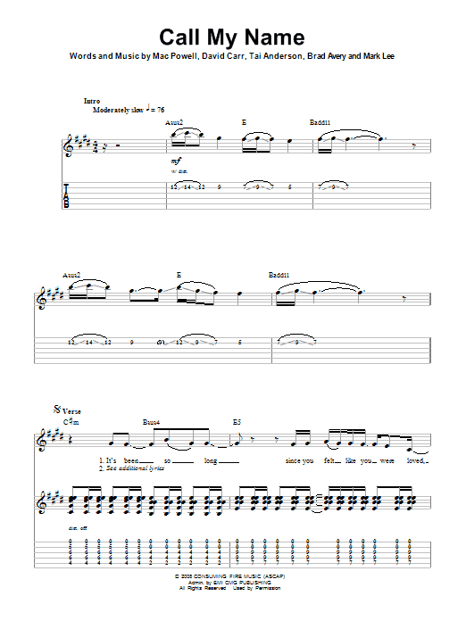 Third Day Call My Name sheet music notes and chords arranged for Guitar Tab (Single Guitar)