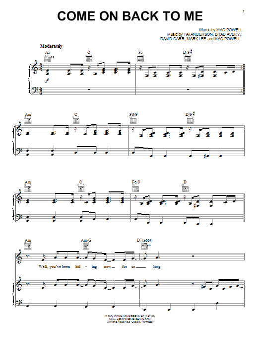 Third Day Come On Back To Me sheet music notes and chords arranged for Guitar Tab (Single Guitar)