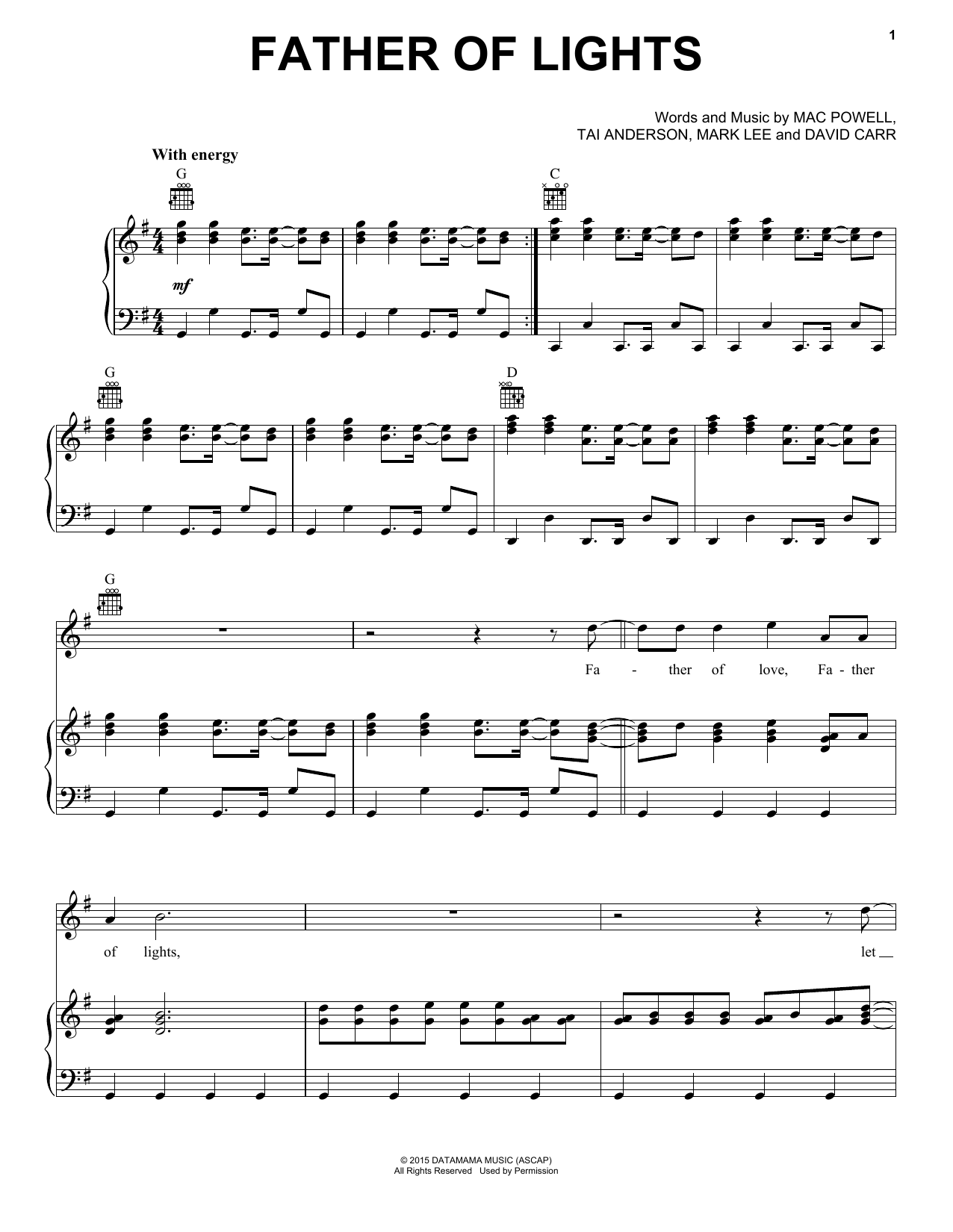 Third Day Father Of Lights sheet music notes and chords arranged for Piano, Vocal & Guitar Chords (Right-Hand Melody)