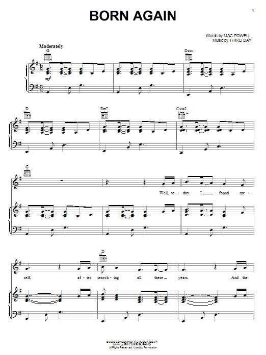 Third Day featuring Lacey Mosley Born Again sheet music notes and chords arranged for Piano, Vocal & Guitar Chords (Right-Hand Melody)