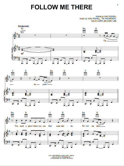 Third Day Follow Me There sheet music notes and chords arranged for Piano, Vocal & Guitar Chords (Right-Hand Melody)