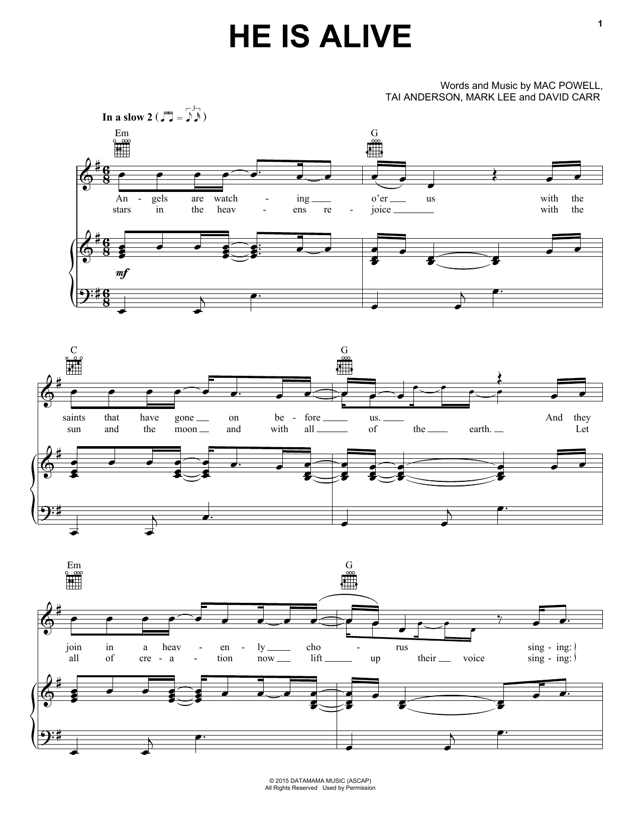 Third Day He Is Alive sheet music notes and chords arranged for Piano, Vocal & Guitar Chords (Right-Hand Melody)