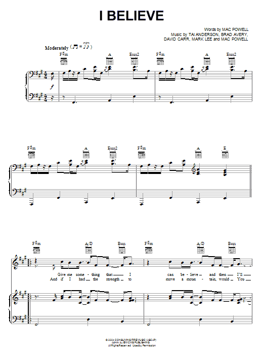 Third Day I Believe sheet music notes and chords arranged for Piano, Vocal & Guitar Chords (Right-Hand Melody)