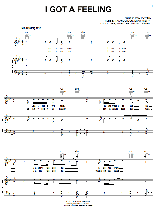 Third Day I Got A Feeling sheet music notes and chords arranged for Piano, Vocal & Guitar Chords (Right-Hand Melody)