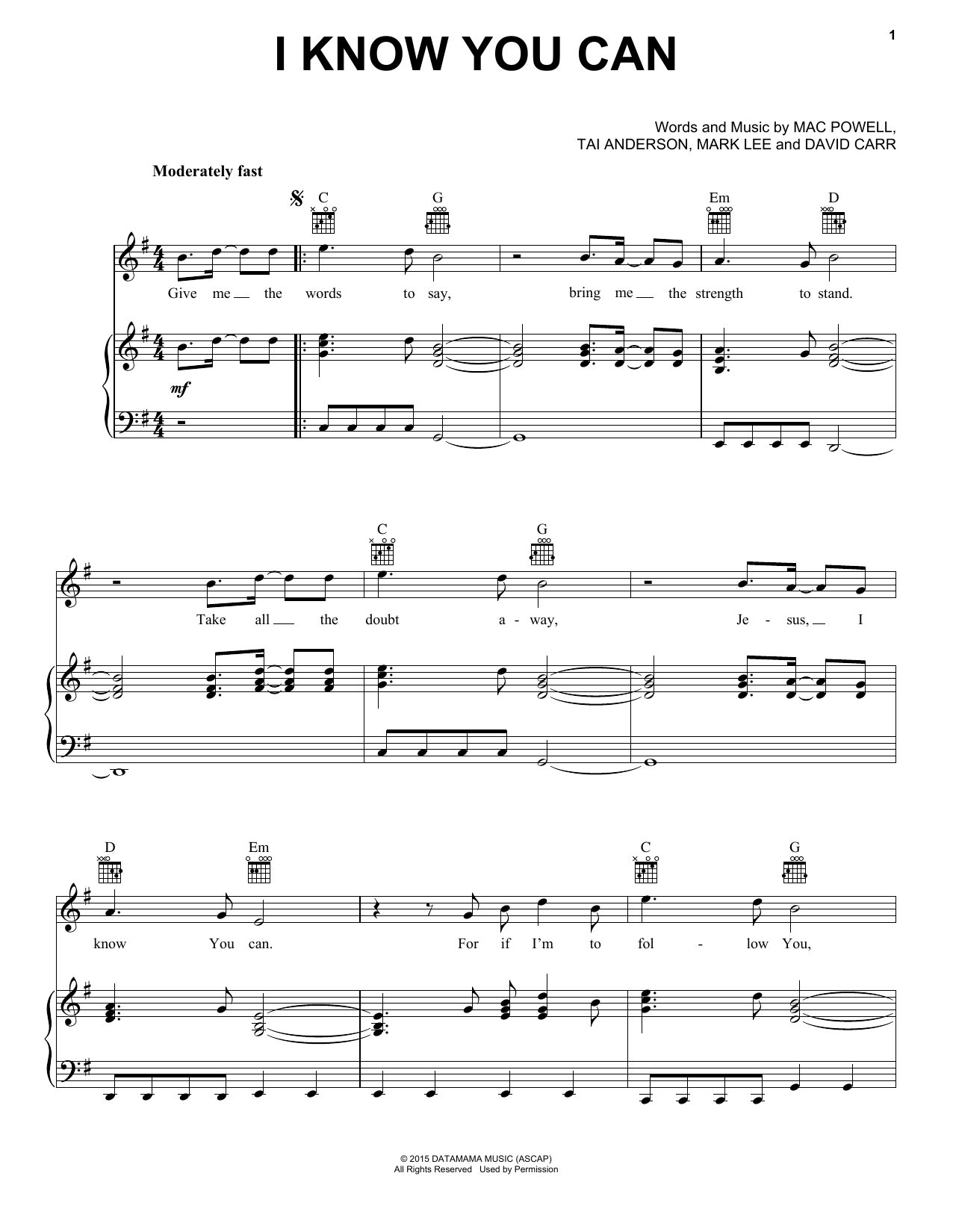 Third Day I Know You Can sheet music notes and chords arranged for Piano, Vocal & Guitar Chords (Right-Hand Melody)