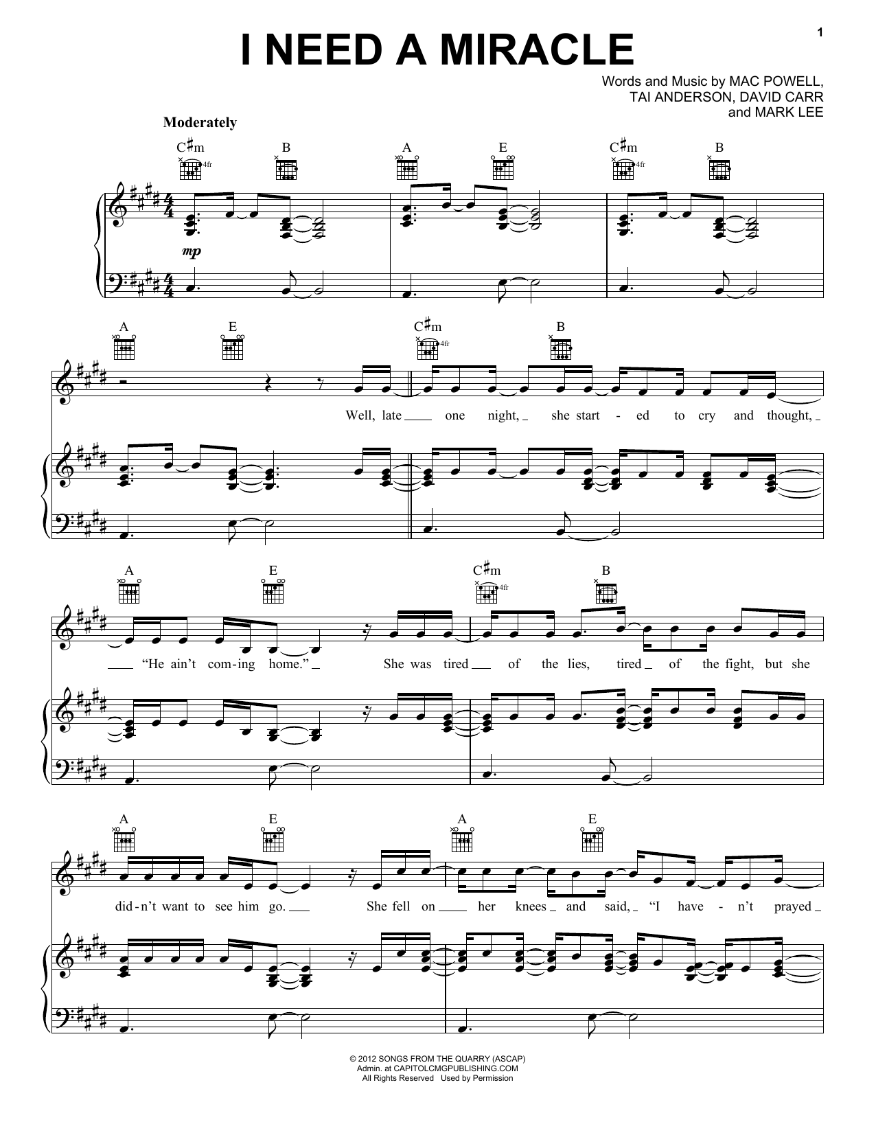 Third Day I Need A Miracle sheet music notes and chords arranged for Piano, Vocal & Guitar Chords (Right-Hand Melody)