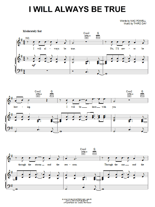 Third Day I Will Always Be True sheet music notes and chords arranged for Piano, Vocal & Guitar Chords (Right-Hand Melody)