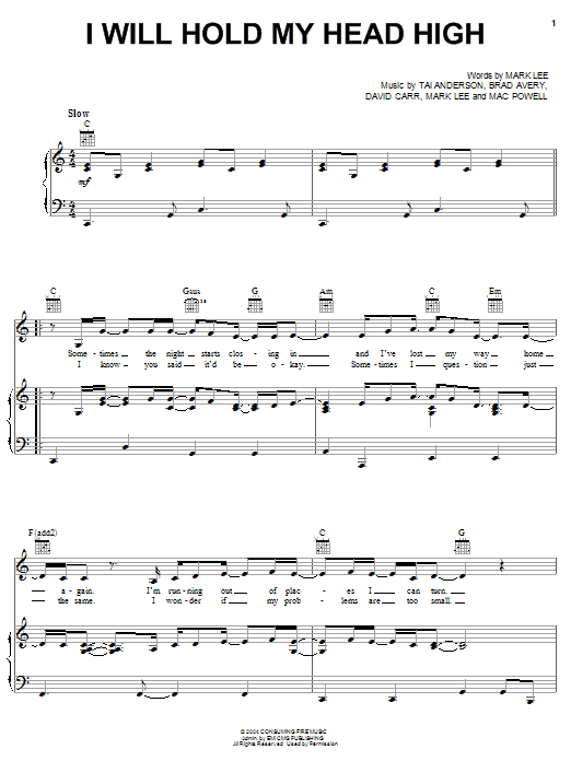 Third Day I Will Hold My Head High sheet music notes and chords arranged for Piano, Vocal & Guitar Chords (Right-Hand Melody)