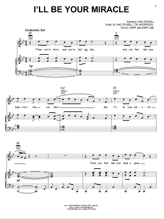 Third Day I'll Be Your Miracle sheet music notes and chords arranged for Piano, Vocal & Guitar Chords (Right-Hand Melody)