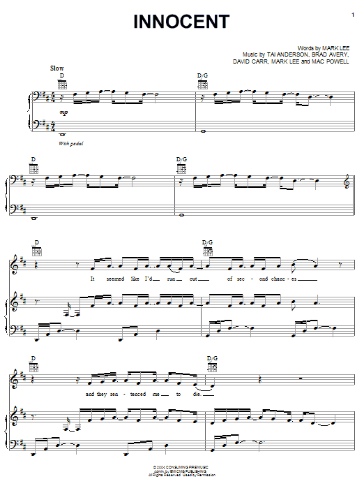 Third Day Innocent sheet music notes and chords arranged for Piano, Vocal & Guitar Chords (Right-Hand Melody)
